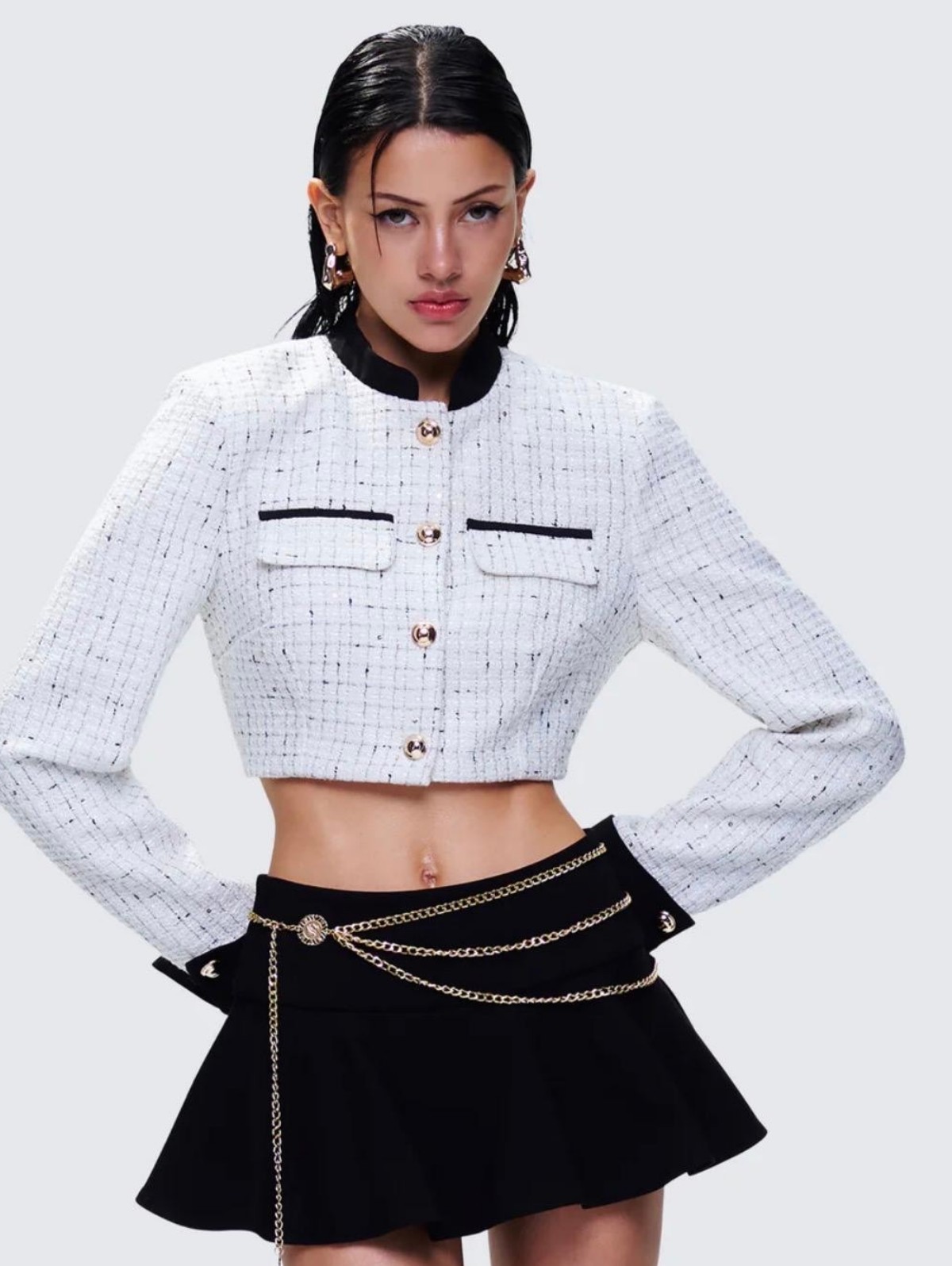 Finesse Pippa Ivory Tweed Cropped Jacket/New With Bag/Size Xs/Msrp $48